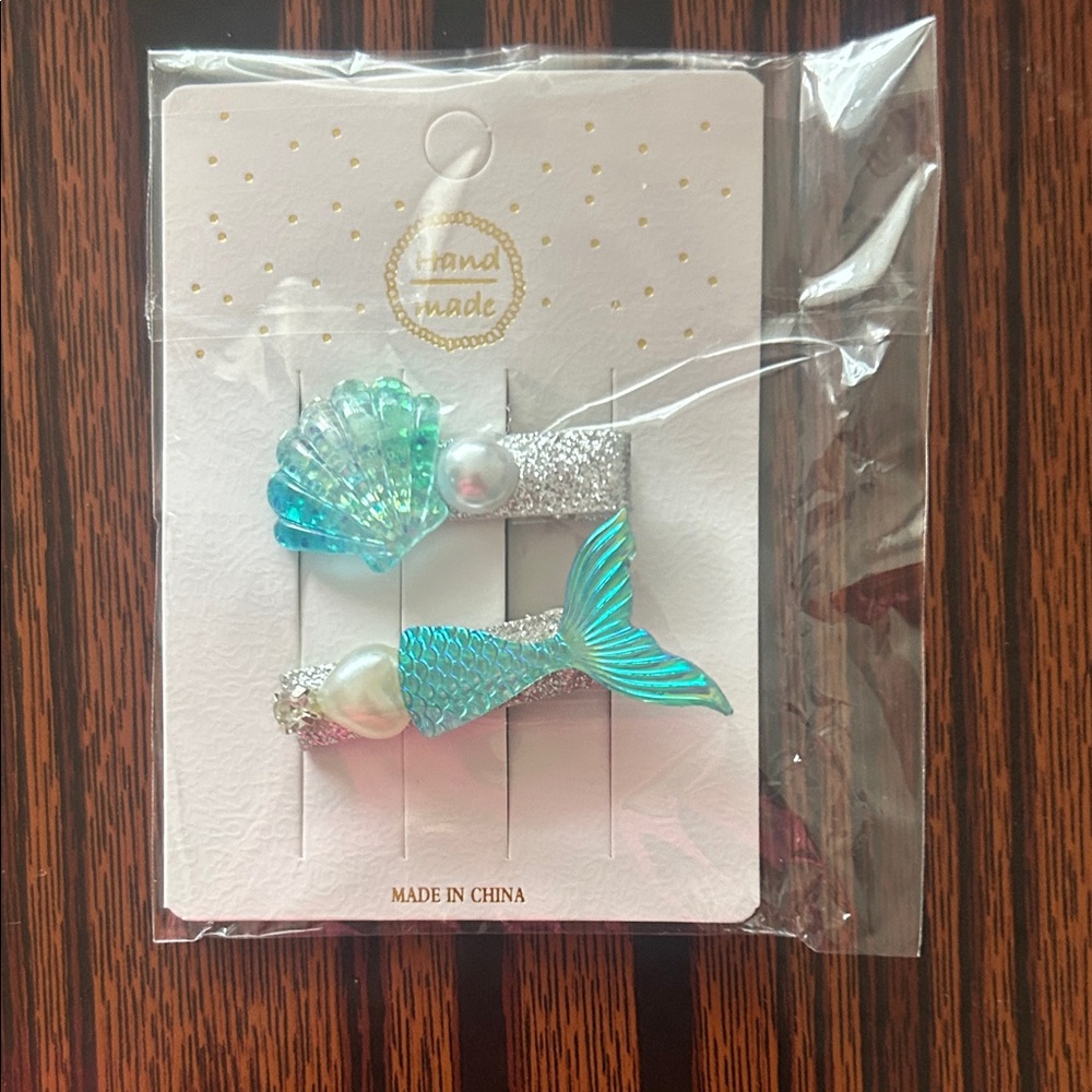Mermaid and Shell Hair Clips - Silver and Blue